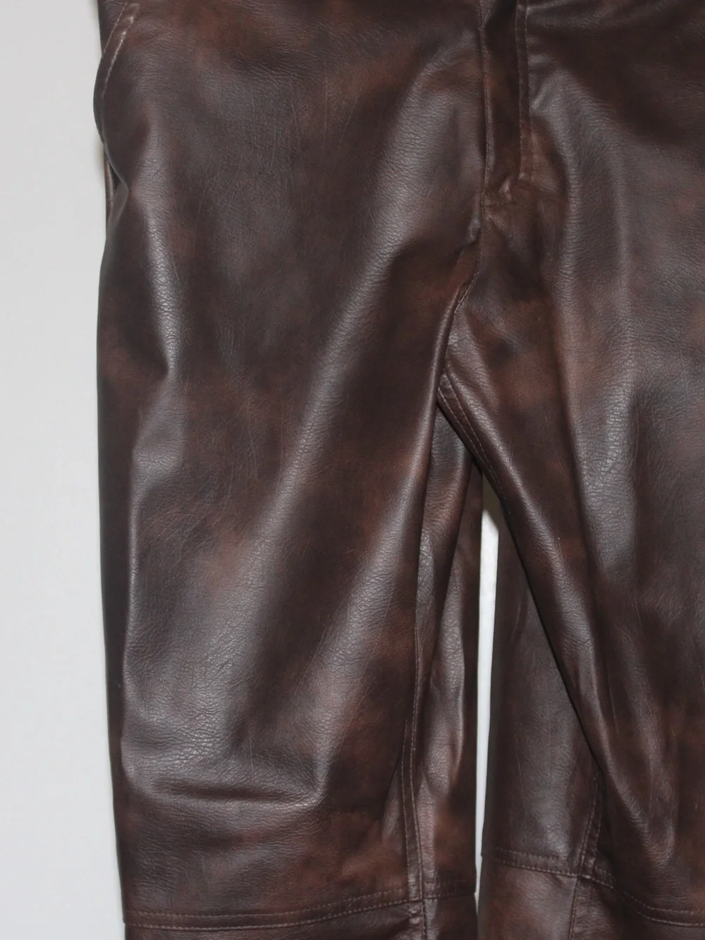 USED Men's Brown Faux Leather Pants - Classic Straight Fit from Zara